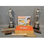 A Pair of Spelter Silvered Figures (a/f) together with other items to include a Meccano Super