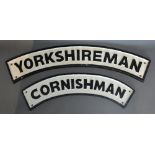 A Painted Cast Iron Railway Sign 'Yorkshire Man and Cornish Man' 65 cms and 48 cms long