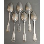 A Set of Six Victorian Irish Silver Teaspoons with Fiddle Pattern Handles and Rat Tail Bowls,