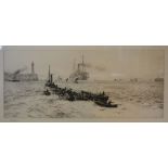 William Lionel Wyllie, 1851 - 1931, England A STEAM SHIP ENTERING PORT WITH TUG Etching,
