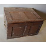 A 19th Century Oak Small Coffer, the hinged top above a two panel front with brass side handles,