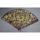 A 19th Century Chinese Lacquered Brise Fan, finely gilded with figures and pagodas, 19.