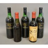 Three Bottles of Fitou Red Wine dated 1985 together with two half bottles of Chateau Angludet Cru