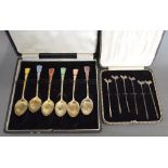 A Set of Six Birmingham Silver and Enamel Decorated Coffee Spoons,