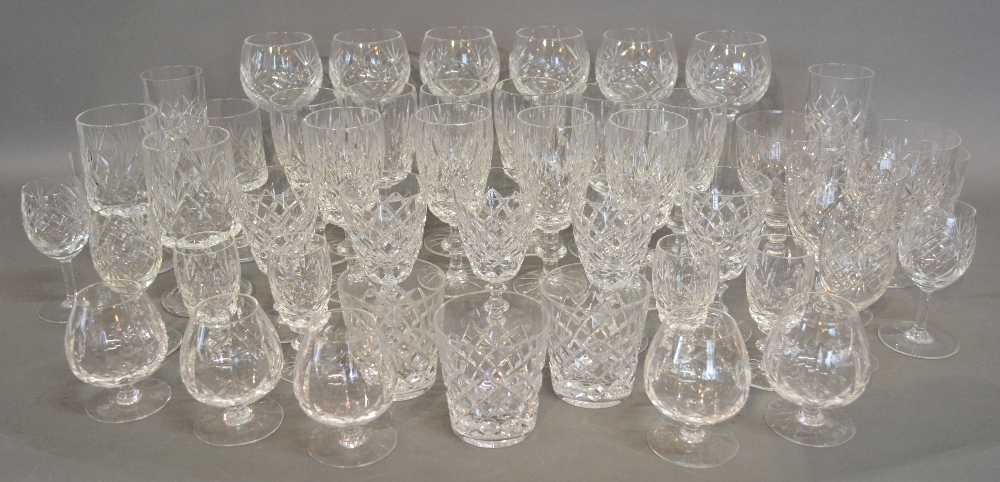 A Set of Ten Cut Glass Wine Glasses together with a collection of other Glassware,