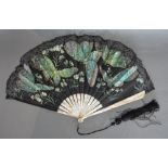 A Presentation Fan signed Tutin with Mother of Pearl Sticks and Gauze Leaf,