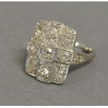 A White Metal Diamond Set Plaque Ring,