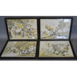 After Rowlandson, A Set of Four Coloured Prints, Soldiers on a March, Rural Sports,