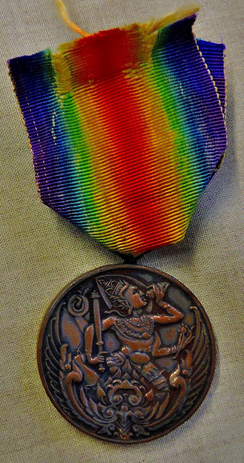 Siam/Thailand scarce WWI Victory Medal, with original ribbon. A good design