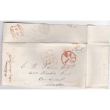 Suffolk 1840 EL-Ipswich to London with red London tombstone paid cancel, plus red circular one, on