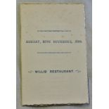 Willis restaurant 1893-27th November, printed menu.