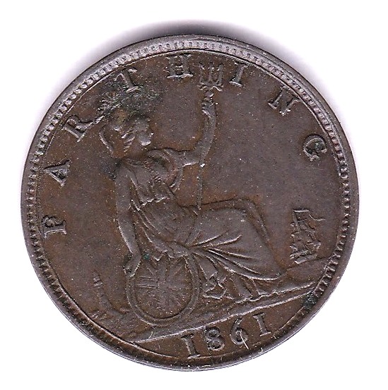 Great Britain 1861 Victoria Farthing GEF/AUNC nicely toned. - Image 3 of 3