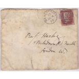 QV-1858-1d, rose red (P219), (SG43) on envelope from Manchester to London (4/1/80) very scarce plate