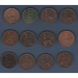 Great Britain Pennies - 1874 (2), 1876 (2), 1881 o/n 9 (VF), 1882, and 1895-1901 (6_ Grade F-VF.