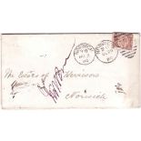 Banking - Harvey & Hudson Bank 1880 Letter with 1/2d rose red plate 12, tied by November '575'