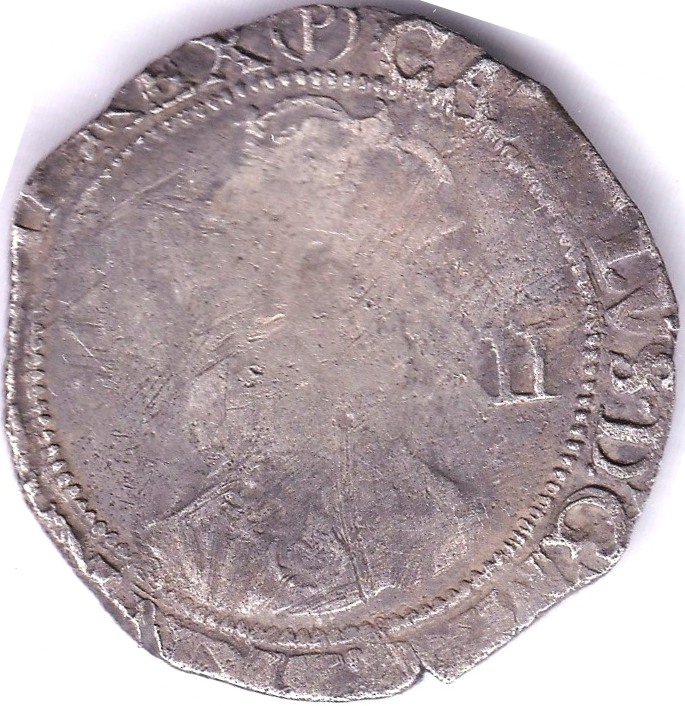 1643-4 Charles I-Shilling, MM (p) tower mint under parliament (S2800) N/F - Image 2 of 3