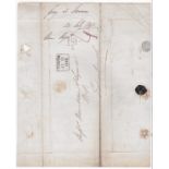 Scotland 1842 EL-Perth-Edinburgh, charged 4d, MD+M/S (4)-with black rectangular boxed Perth receiver