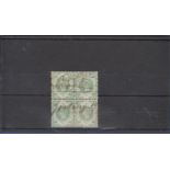 Great Britain 1887 1/- Dull Green SG211, block of 4, manuscript cancel bottom pair creased.