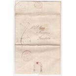 Suffolk 1828 EL-Sudbury to London, charged 9d, Sudbury/penny posit (SK 353) rated 'E', 'albino'