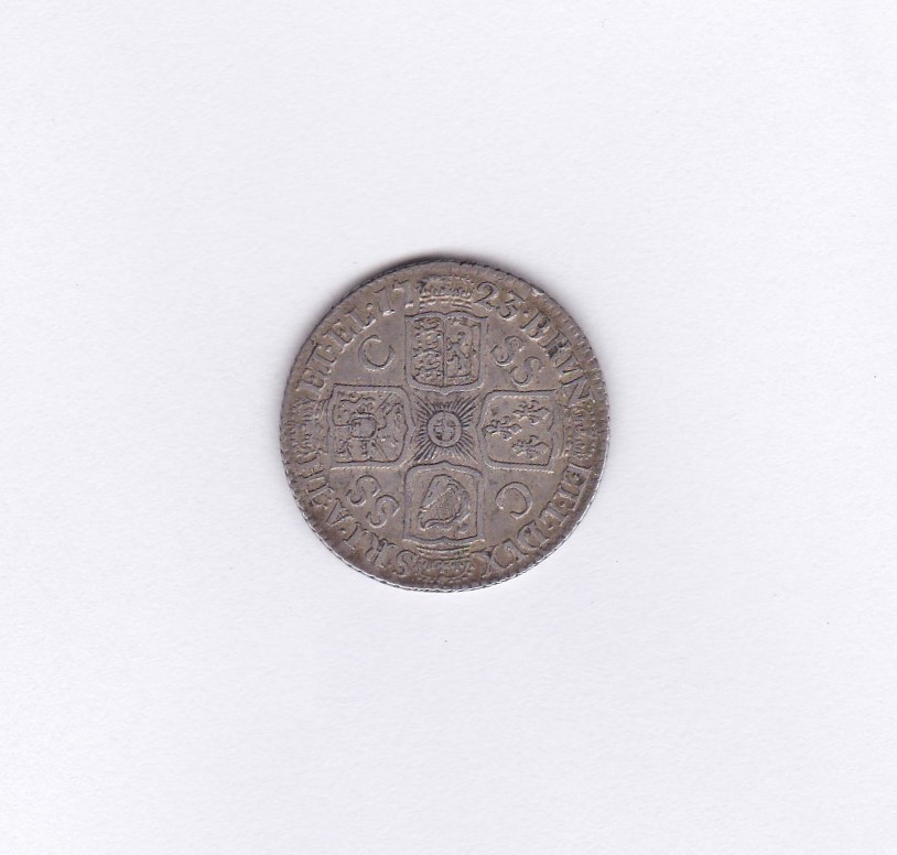 Great Britain 1723 Shilling, SSC in angles, VF