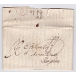 Suffolk 1829 EL-Aldborough to Brighton, with Aldeburgh/97 strike on reverse + red London receiver,