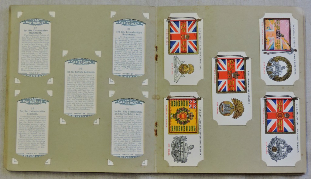 Players Regimental Standards and Cap badges 1930 set 50/50, in Wills Corner Slot album, EX