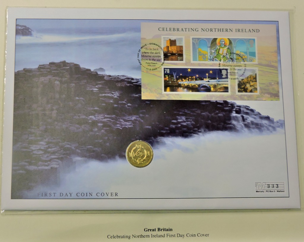 2008-Celerbrating Northern Ireland with £1 coin, mercury first day cover