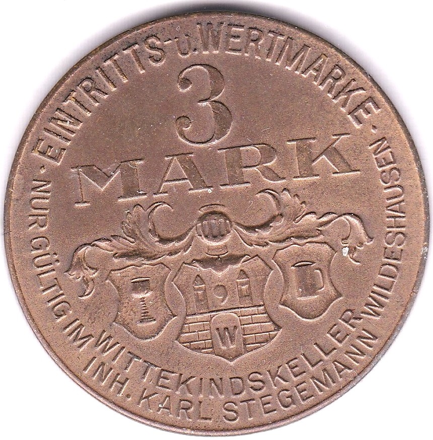 Germany 1929-3 mark Token, Karl Stegemann/Hier in Wilshusen/Hotel, AUNC scarce - Bild 2 aus 3