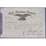 Eagle Insurance Company 1868 Engraved Premium renewal Receipt signed by The Actuary and Directors.