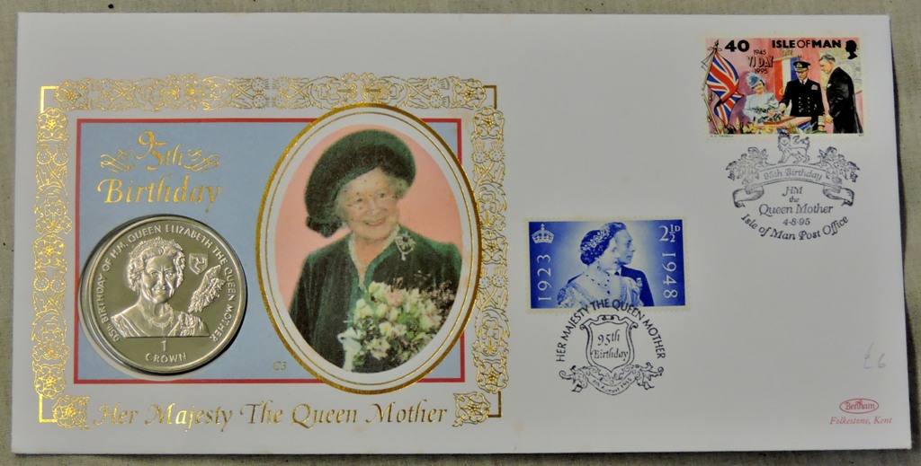 1995 - Queen Mother's 98th Birthday, Isle of Man,£1 coin FDC