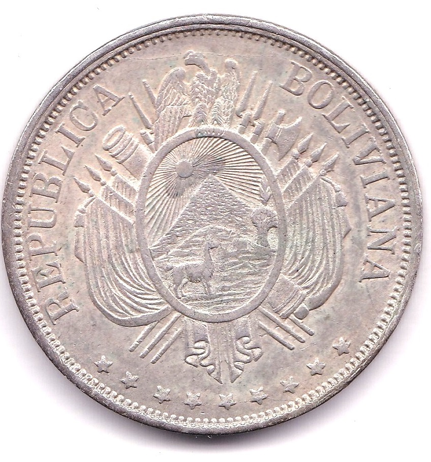 Bolivia 1874-Boliviano(KM160.1)AEF - Image 2 of 3