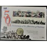 1995-Libration of Guernsey 50th Anniversary, Churchill Crown and Guernsey liberation set. Dine