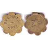 Mexico Token 1911-Guatimoc,obv start,UF Mexico Coffee Token unusual brass token