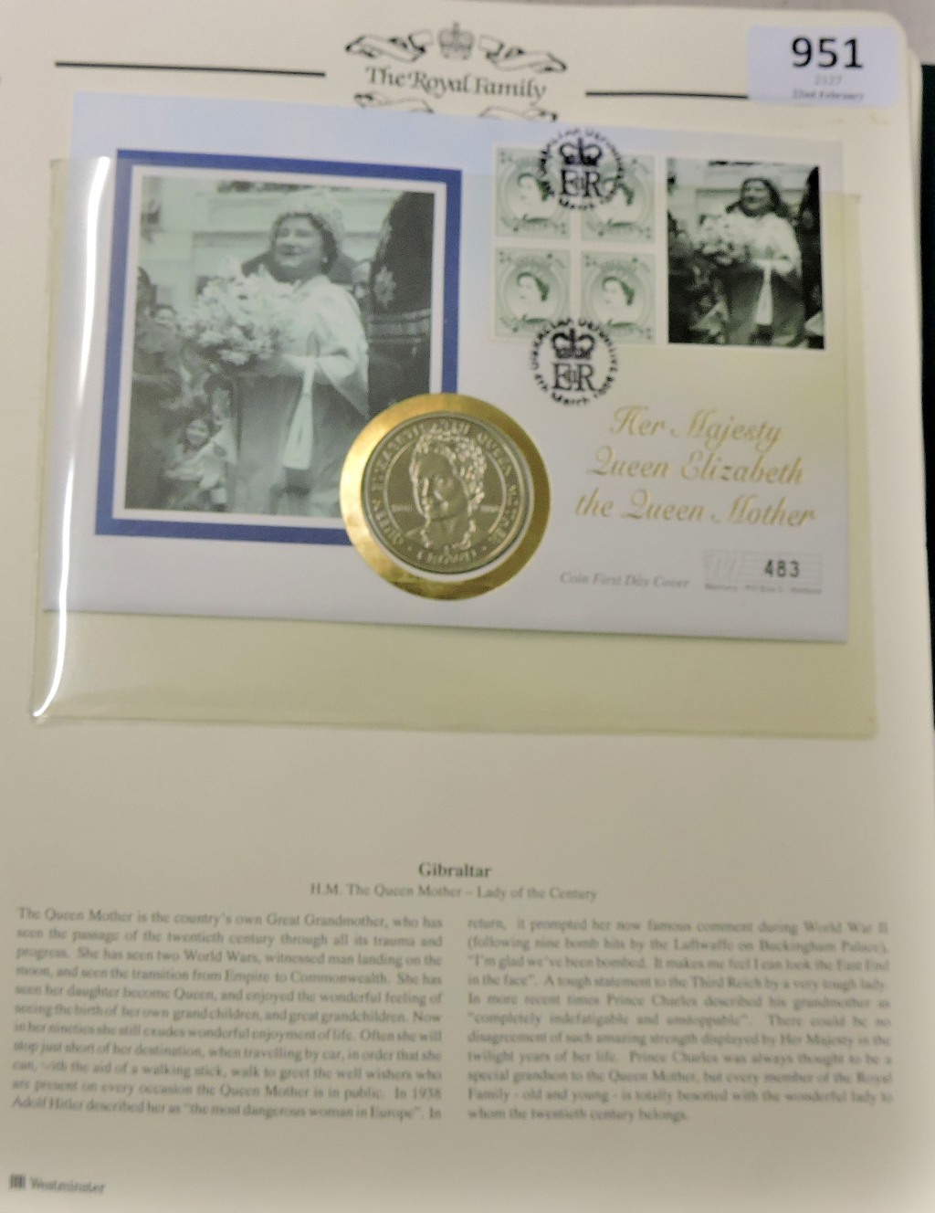 1990-H.M Queen Elizabeth Queen Mother, 90th Birthday Gibraltar stamps and crown coin