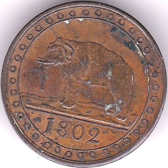 Ceylon 1802-1/96 Rixdollar (KM74) copper elephant,AEF, some lustre - Image 2 of 3