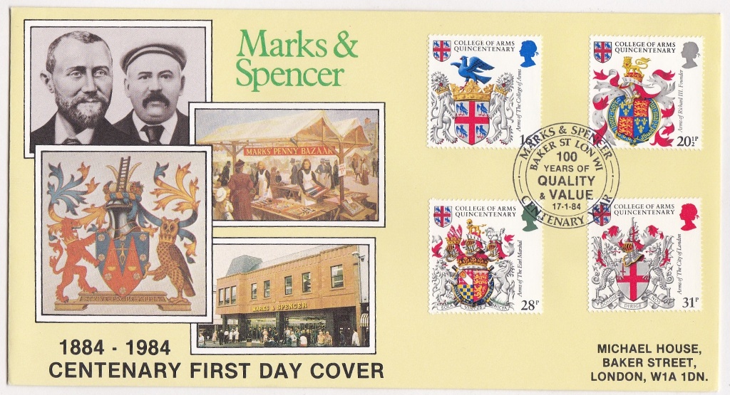 Great Britain - 1984 (17 Jan) Heraldry Marks & Spencer special h/s on Marks & Spencer FDC.