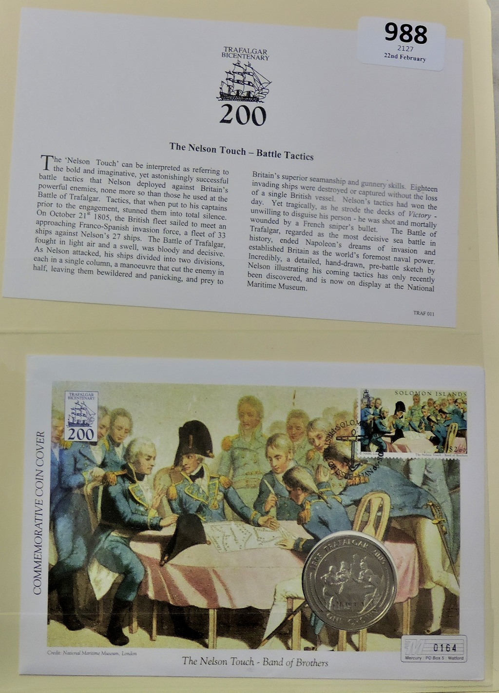 2005-Trafalgar Bicentenary, The Nelson Touch, Commemorative coin cover with Gibraltar crown