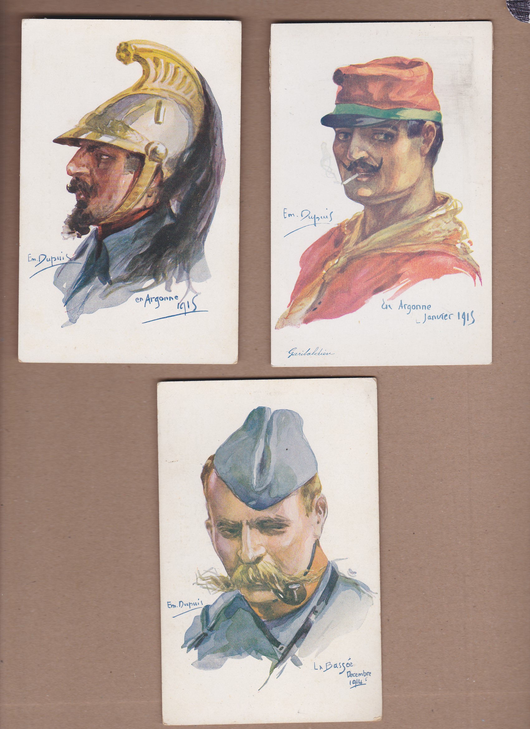 Military EM. Dupuis - Artist Character postcards (3)