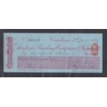 Stuckey's Banking Company,Crewkerne-used order RO13.4.87, red on blue, printer Barclay & Fry