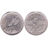 Canada 1936-5 Cents, GVF/NEF(KM29)