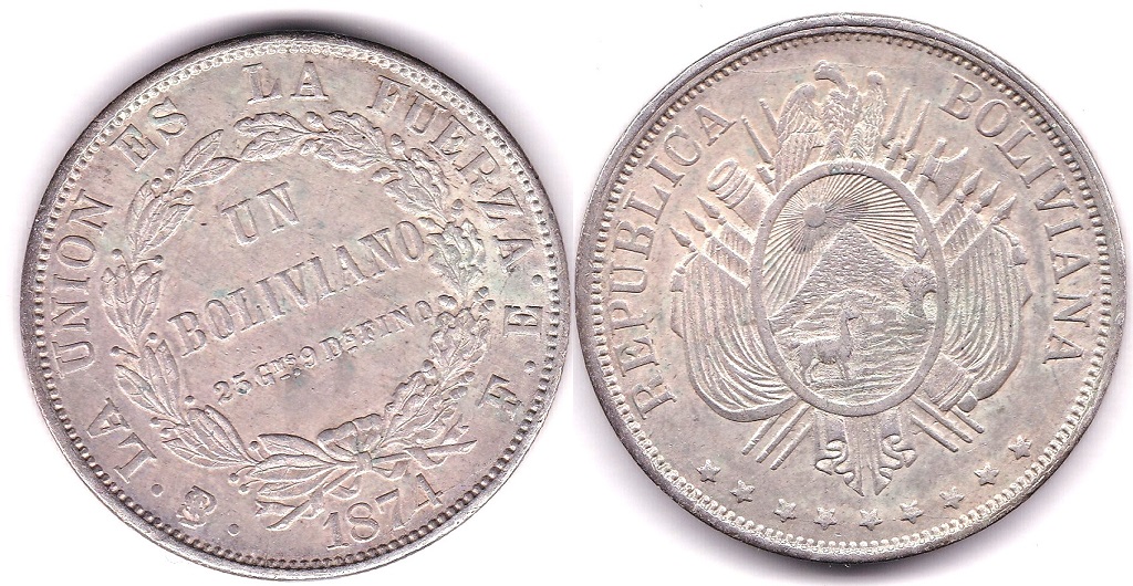 Bolivia 1874-Boliviano(KM160.1)AEF