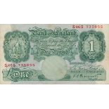 England - £1 green 1948 S06S 735855 Peppiatt Fine++ B261 replacement note