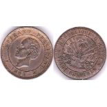 Haiti 1863A-20 Centimes, Heaton(KM41)AUNC with lustre