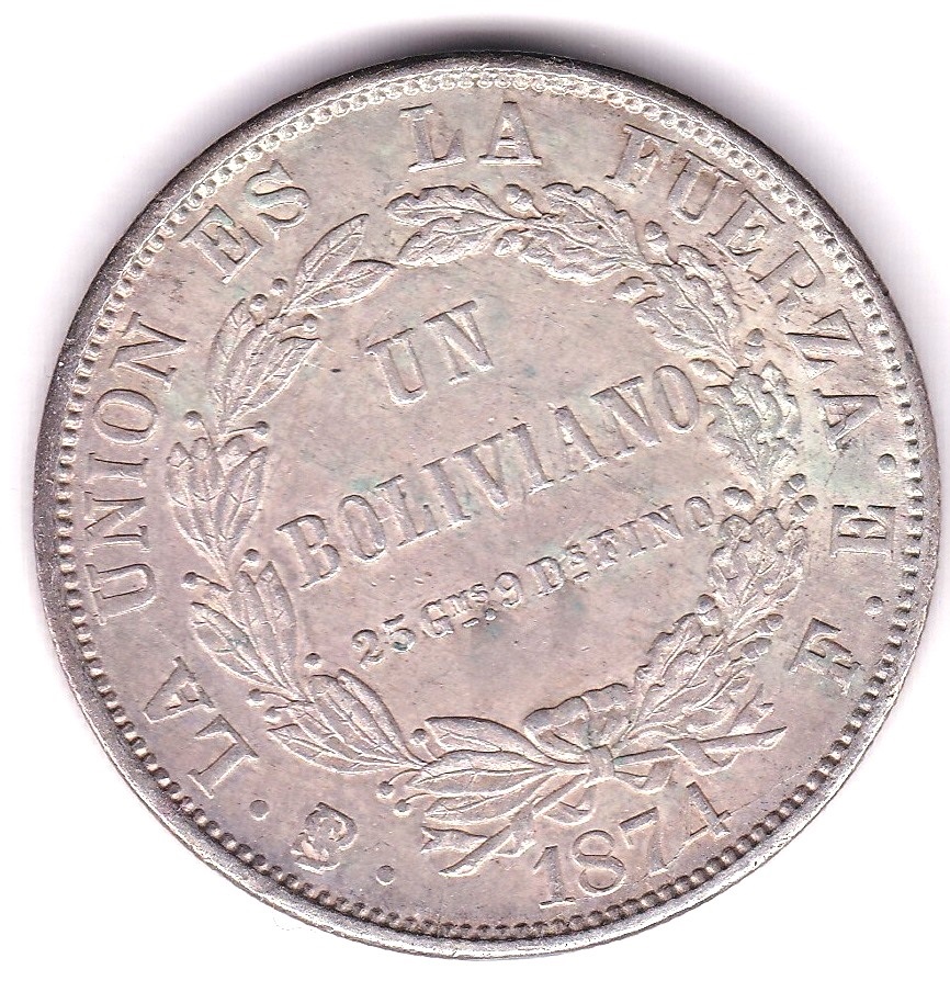 Bolivia 1874-Boliviano(KM160.1)AEF - Image 3 of 3