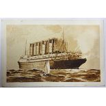 Shipping/Lusitania-Cunard Quadruple Turbine RMS Lusitania- artist card by Rosenvinge used 1903