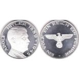 Germany Silver Medallion-proof obv Hitler 1889-1945, rev Ein Volk,Ein reich,Ein Fuhrer/Eagle and