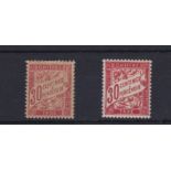 France 1893 - 41 Postage Dues 30 Cents Carmine (D302) u/m mint and 30 Cents Vermillion (D303) m/