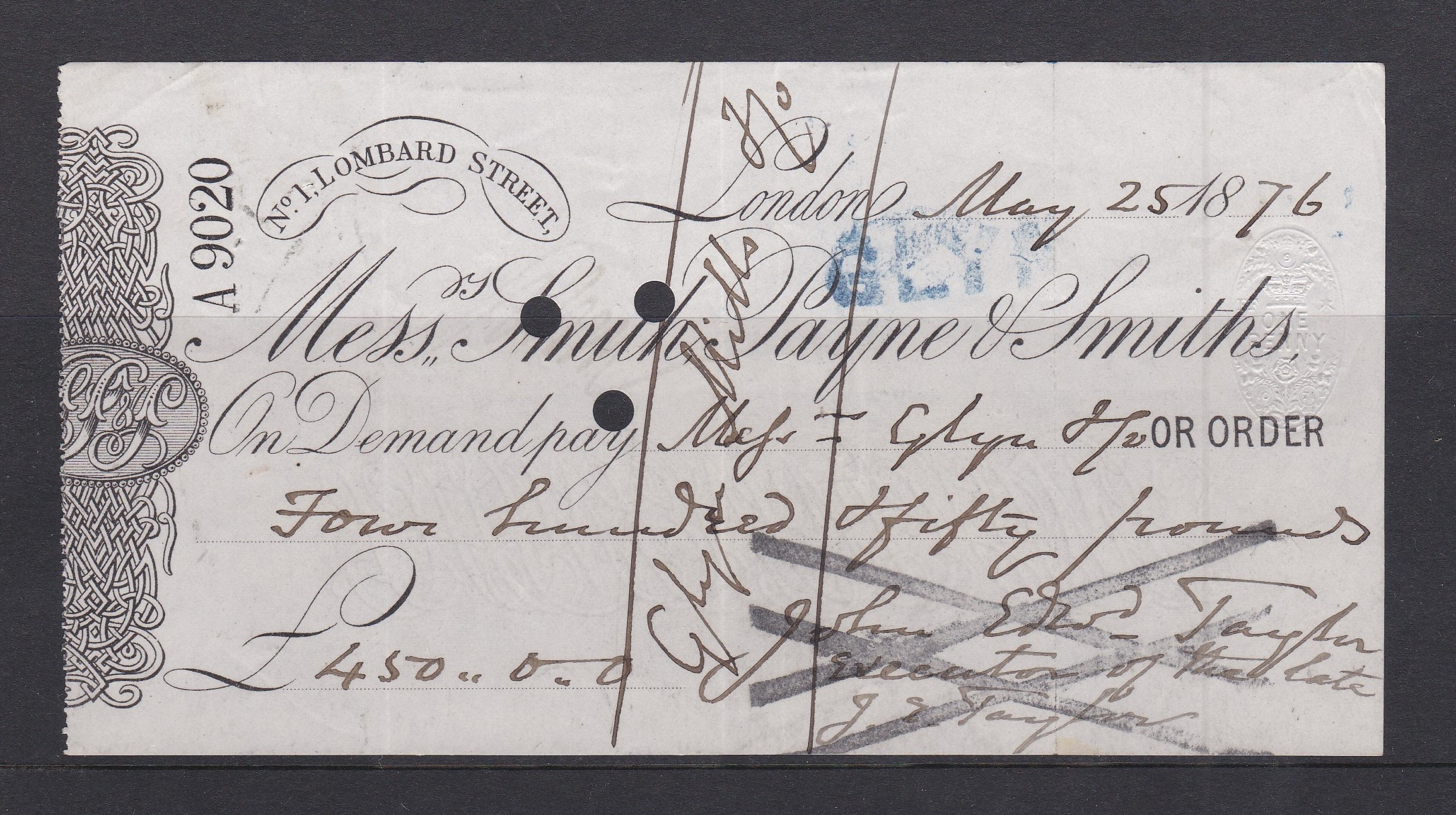 Smith, Payne & Smiths, 1 Lombard Street, London - used order CO 9.10.71 black on white