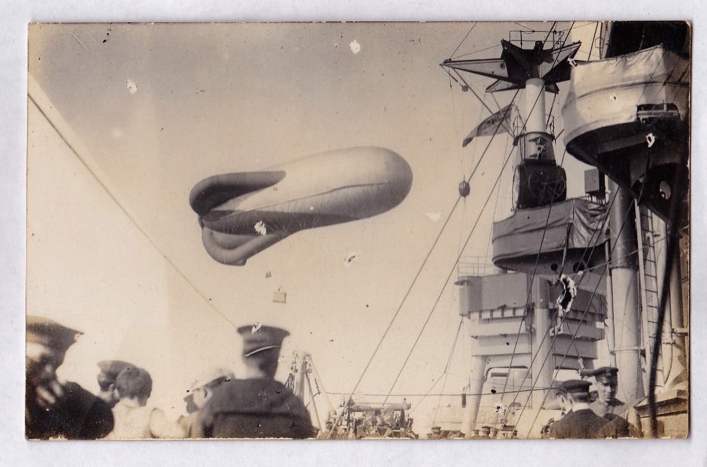 Naval - WWI 1917 RP "H.M.S. Repulse showing Captive Balloon, main mast and funnel" - fine and scarce