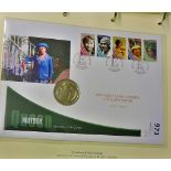 2002-Queen Mother memorial, Guernsey stamp and Sierra leone dollar coin FDC